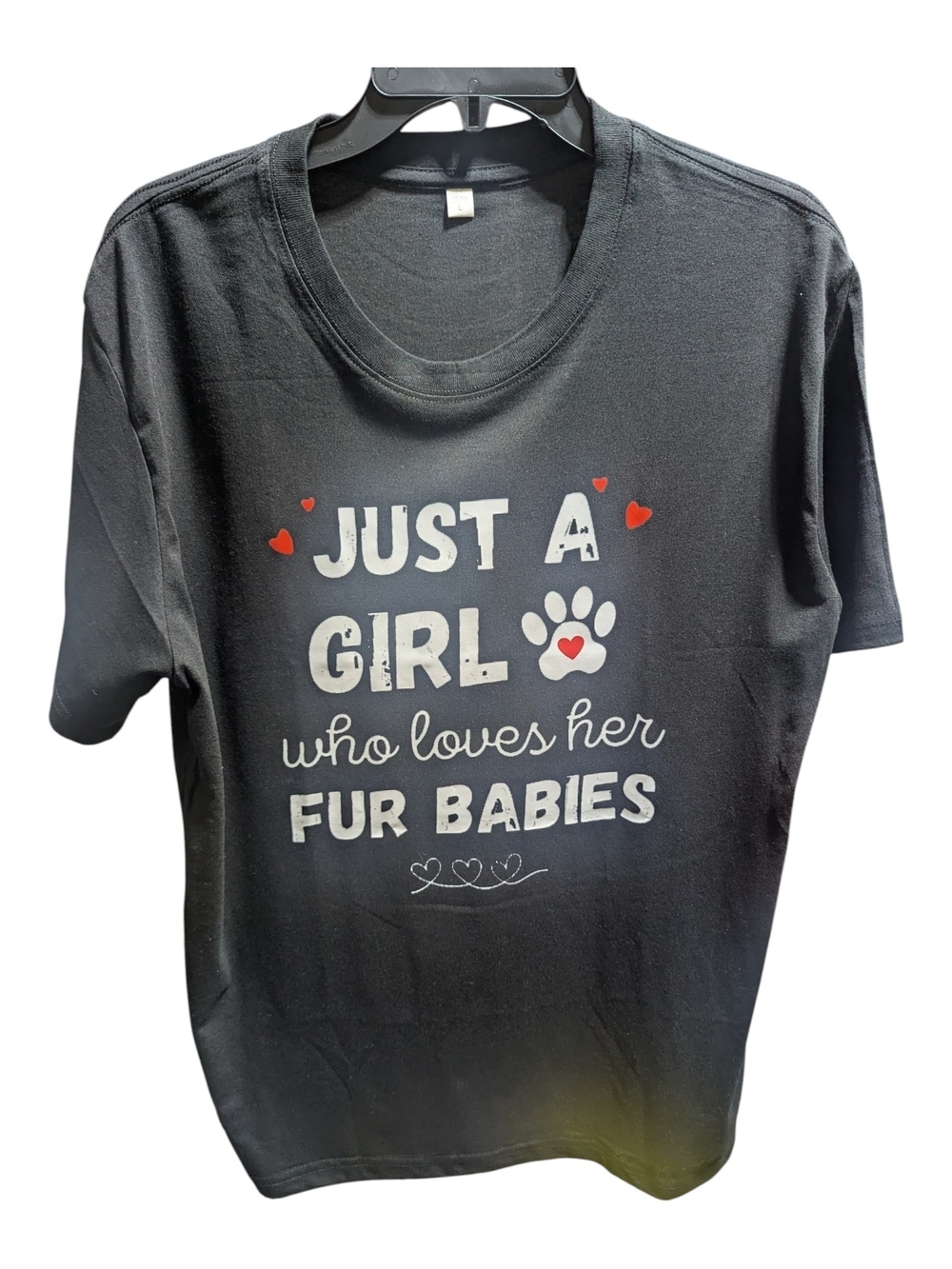 Just A Girl Who Loves Her Fur Babies Black Graphic Tee Sz Large Short Sleeve NEW